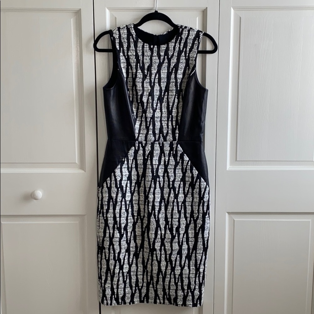 Tenby NYC Bloucle & Leather Sleeveless Midi Dress